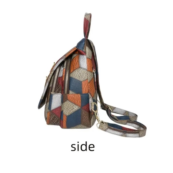 Multicolor Geometric Women’s Backpack~Versatile Convertible Shoulder Tote~NEW - Picture 2 of 7